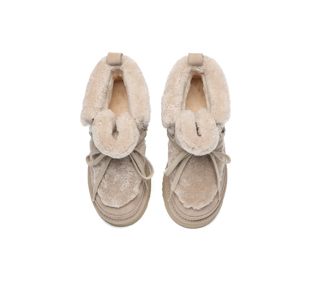 AUSTRALIAN SHEPHERD? UGG Boots Women Sheepskin Wool Lace Up Chunky Platform Bumpy