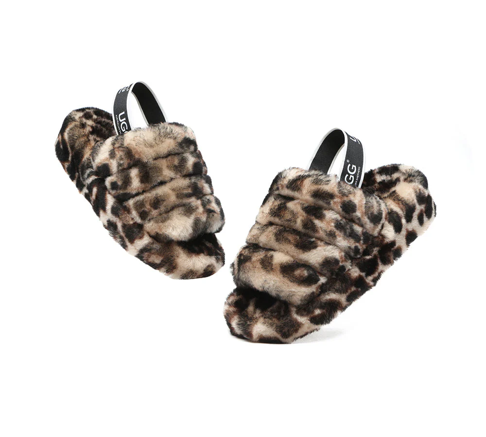 AUSTRALIAN SHEPHERD? UGG Women Slingback Leopard Print Fluffy Slides Pamela