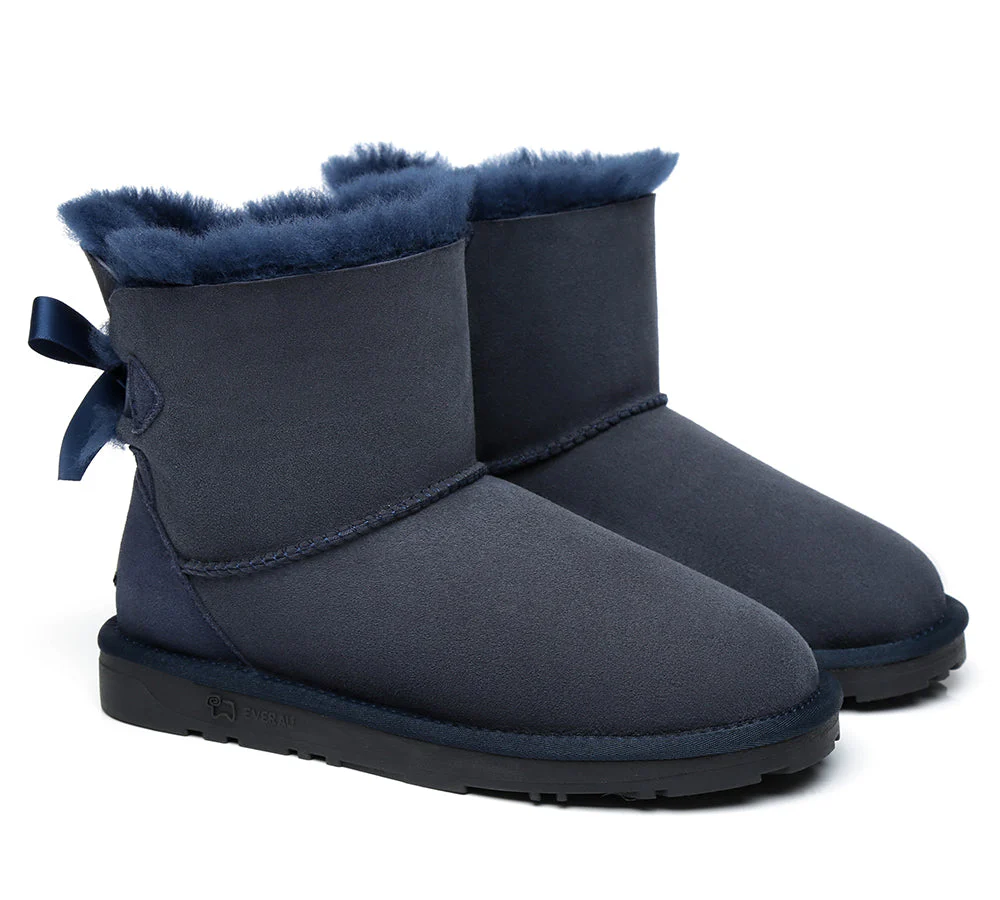 EVERAU? UGG Boots Women Sheepskin Wool Mini Single Back Bow