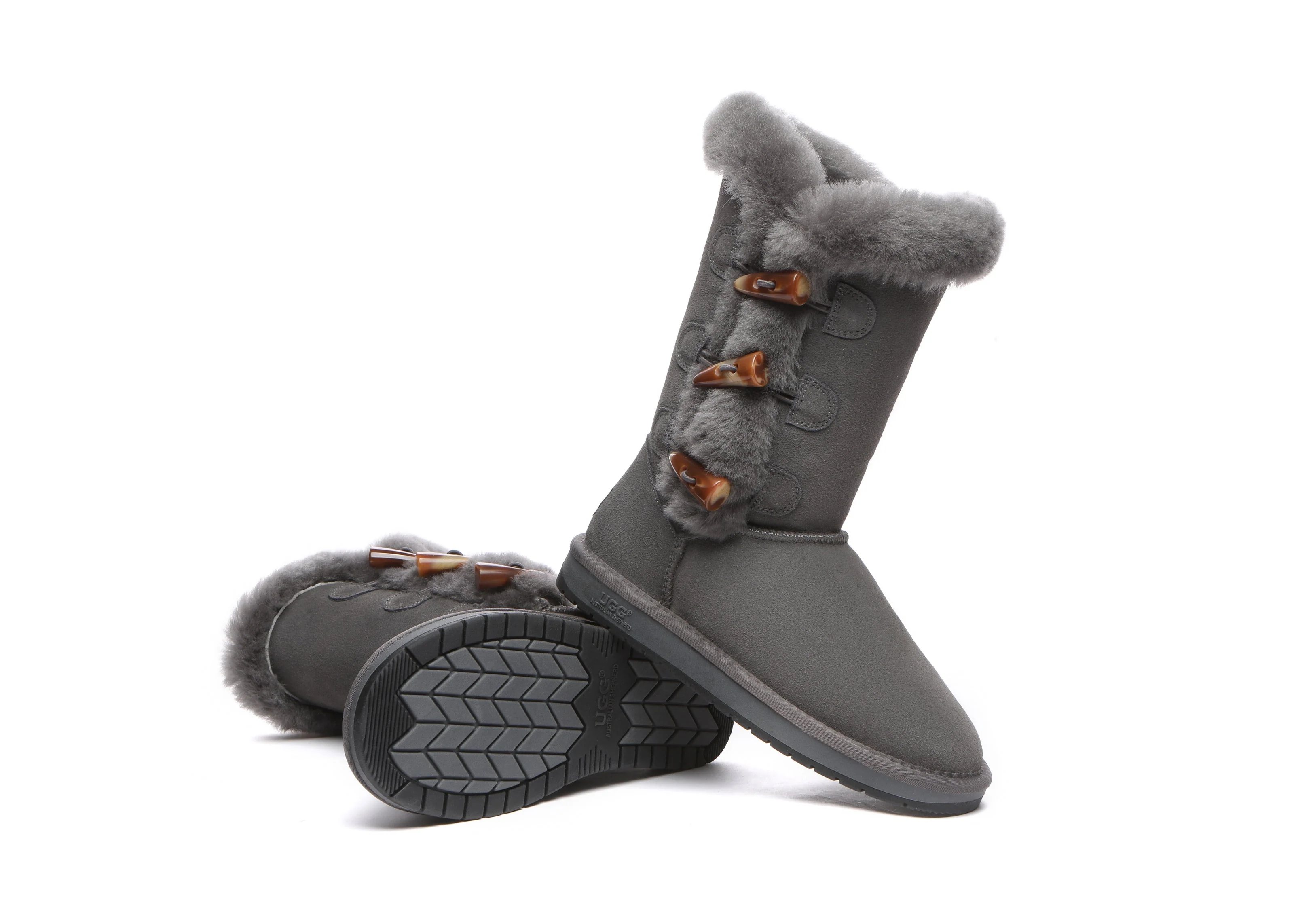 AUSTRALIAN SHEPHERD? UGG Boots Women Sheepskin Wool Horn Toggle Closure Tall Tamari
