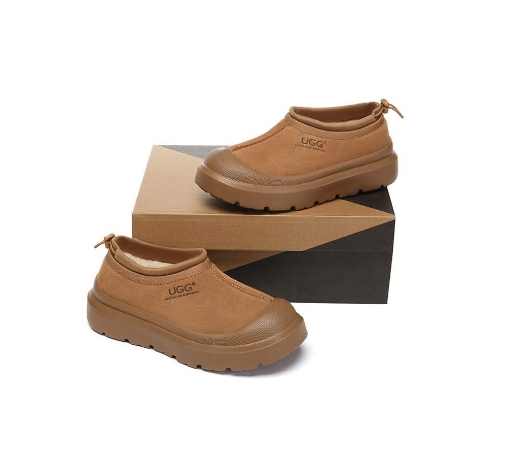 AUSTRALIAN SHEPHERD? UGG Slippers Sheepskin Wool Drawstring Chunky Platform Harlow