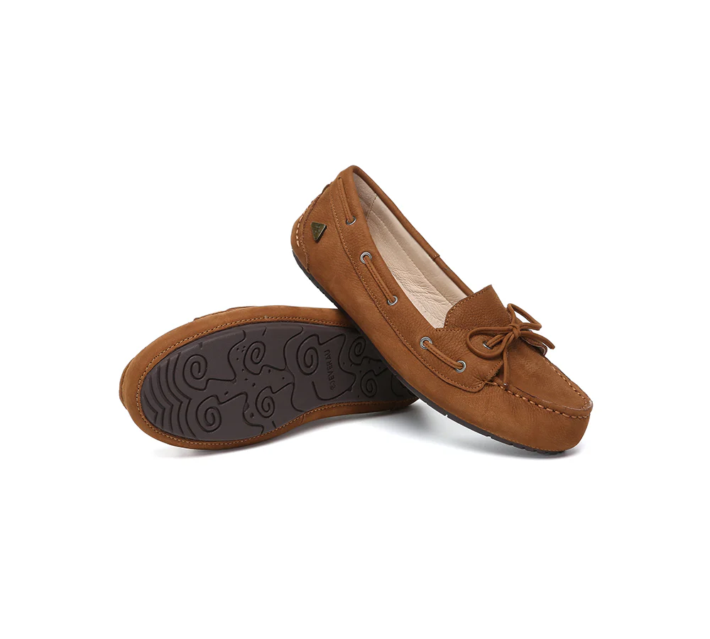 EVERAU? Women Leather Bow Casual Loafers Summer Moccasins Monty