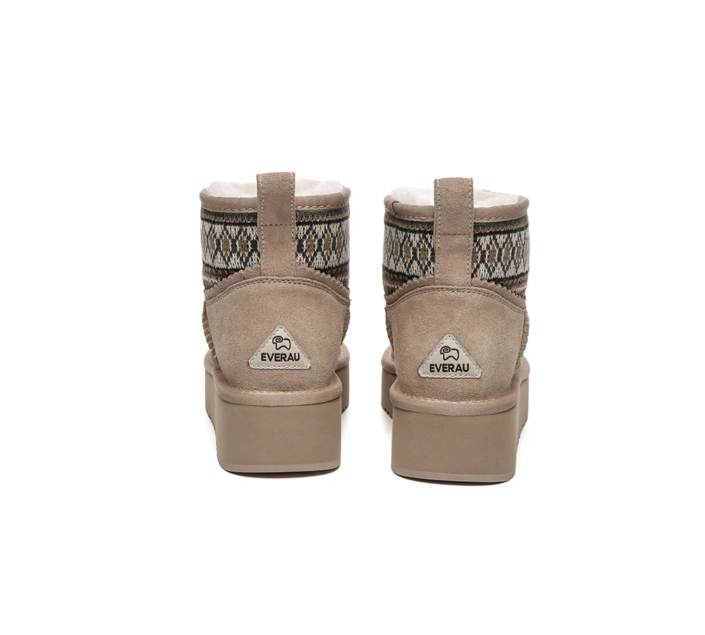 EVERAU? UGG Boots Sheepskin Wool Woven Ankle Platform Grantlee