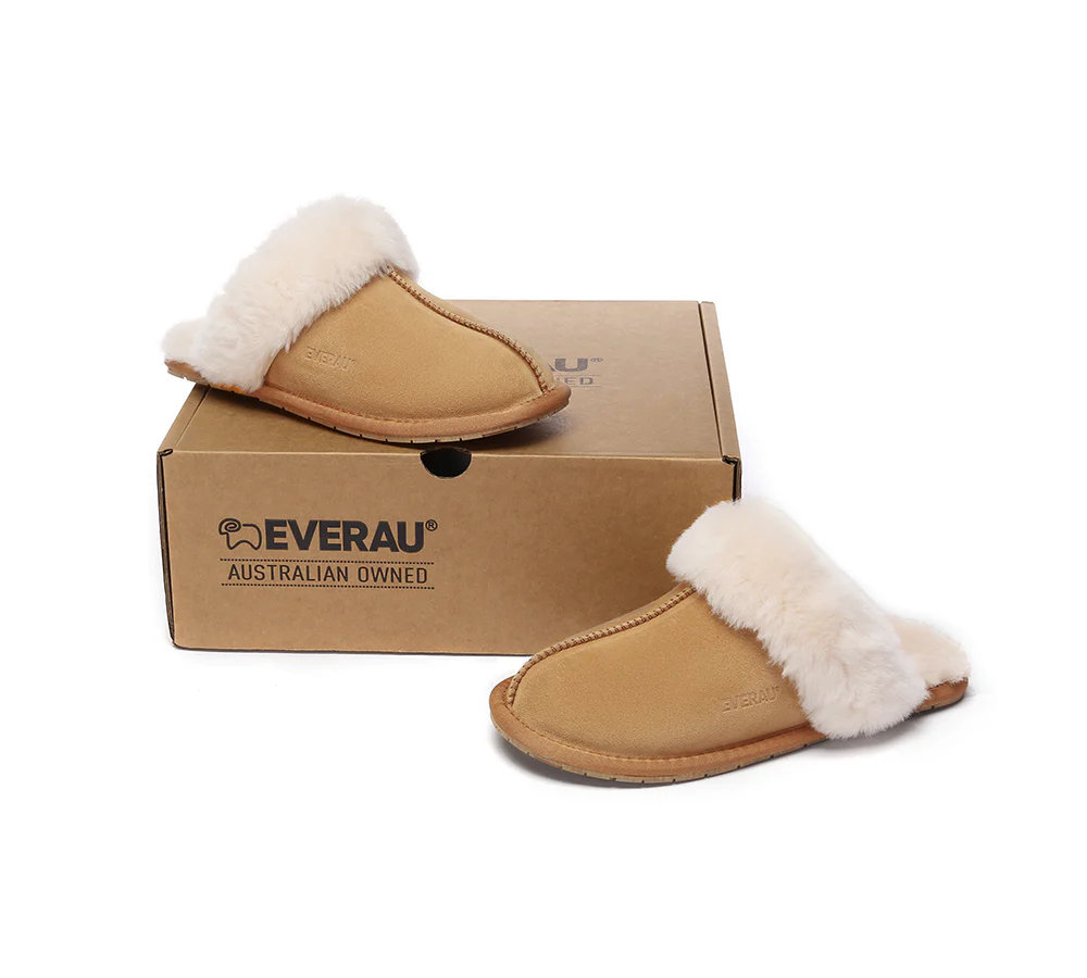 EVERAU? UGG Slippers Sheepskin Wool Suede Scuff Rosa
