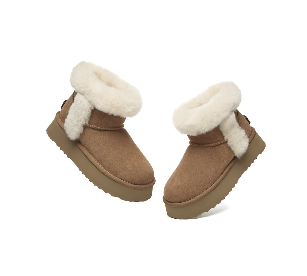UGG EVERAU? UGG Boots Women Sheepskin Wool Shearling Lined Mini Platform Kazzi