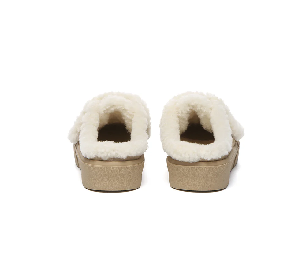 EVERAU? UGG Slippers Women Sheepskin Wool Adjustable Strap Shearling Lined Stacia