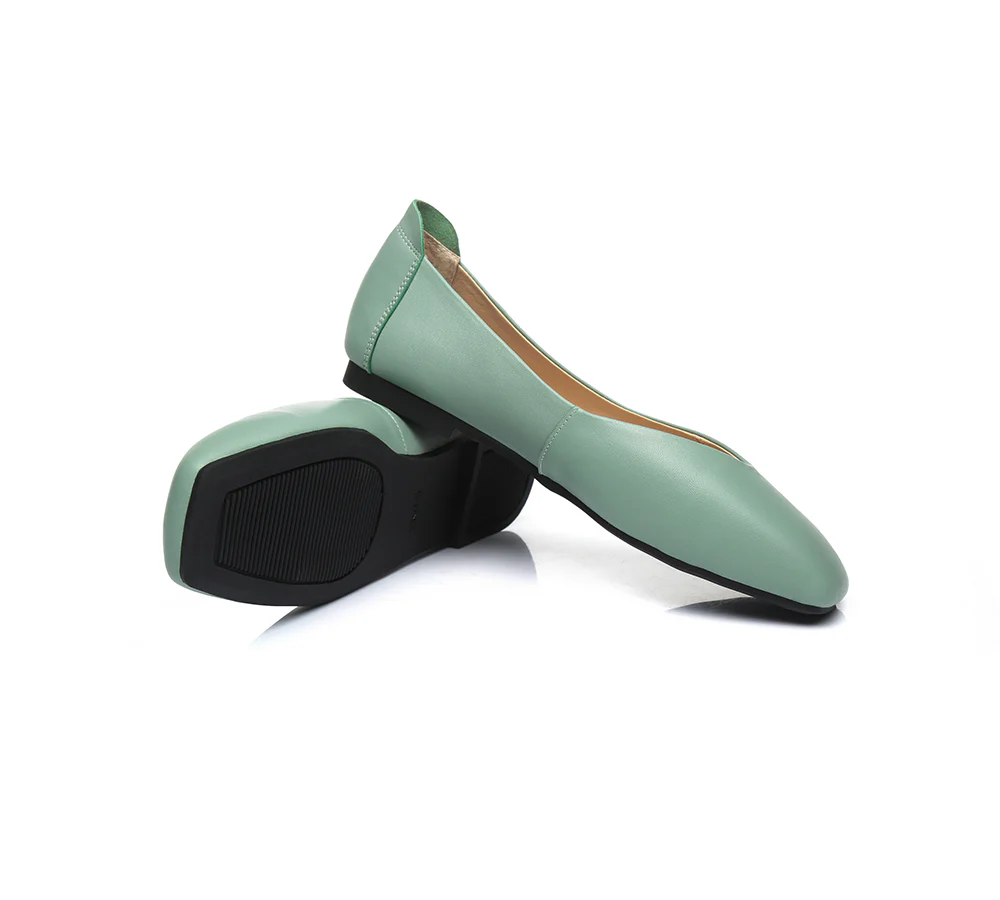 EVERAU? Women Leather Square Toe Ballet Flats Linda