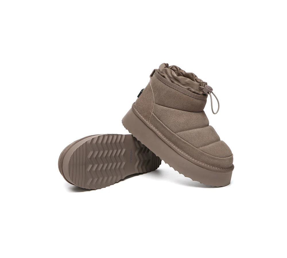 UGG EVERAU? UGG Boots Women Sheepskin Wool Drawstring Platform Picken