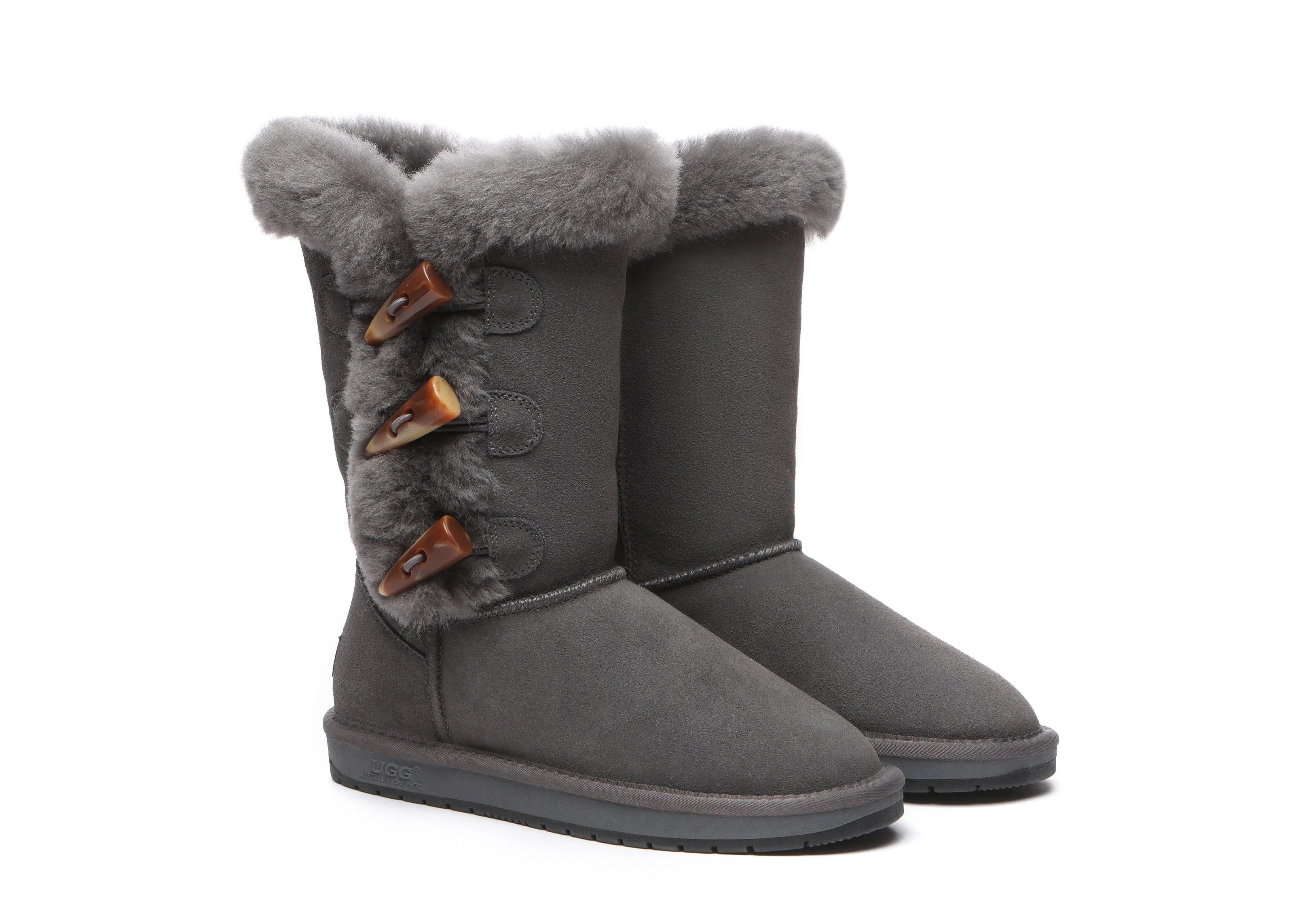 AUSTRALIAN SHEPHERD? UGG Boots Women Sheepskin Wool Horn Toggle Closure Tall Tamari