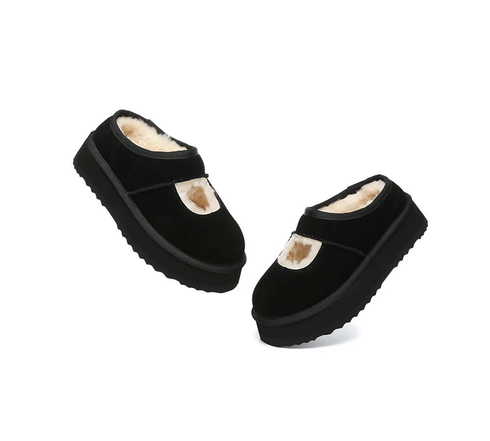 AUSTRALIAN SHEPHERD? UGG Slippers Sheepskin Wool Ankle Platform Carmella