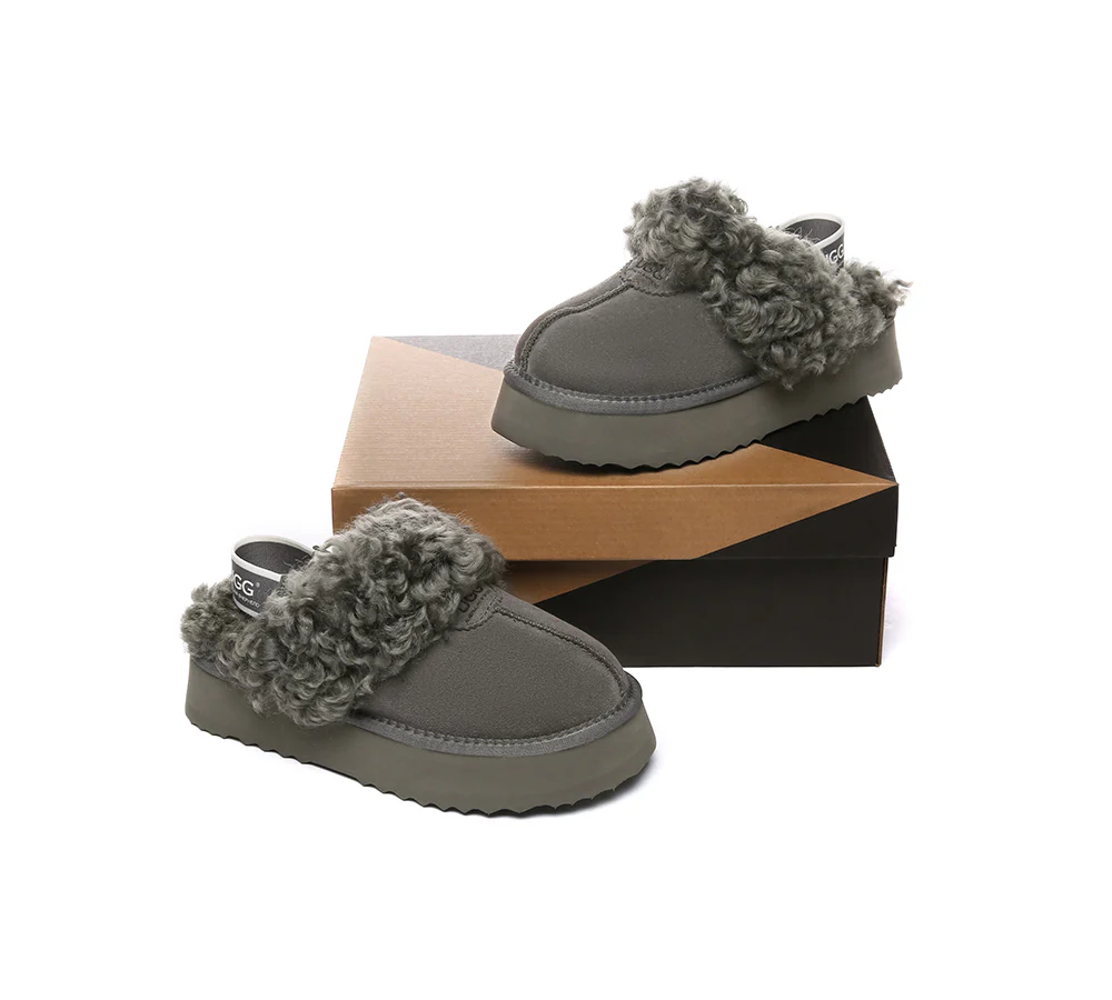 AUSTRALIAN SHEPHERD? 2-Way Style UGG Slippers Women Removable Strap Slingback Platform Waffle Curly