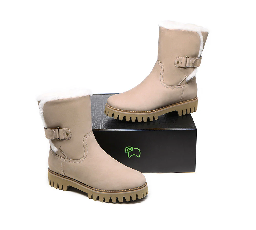 EVERAU? Women Sheepskin Wool Mid Calf Fashion Boots Tina