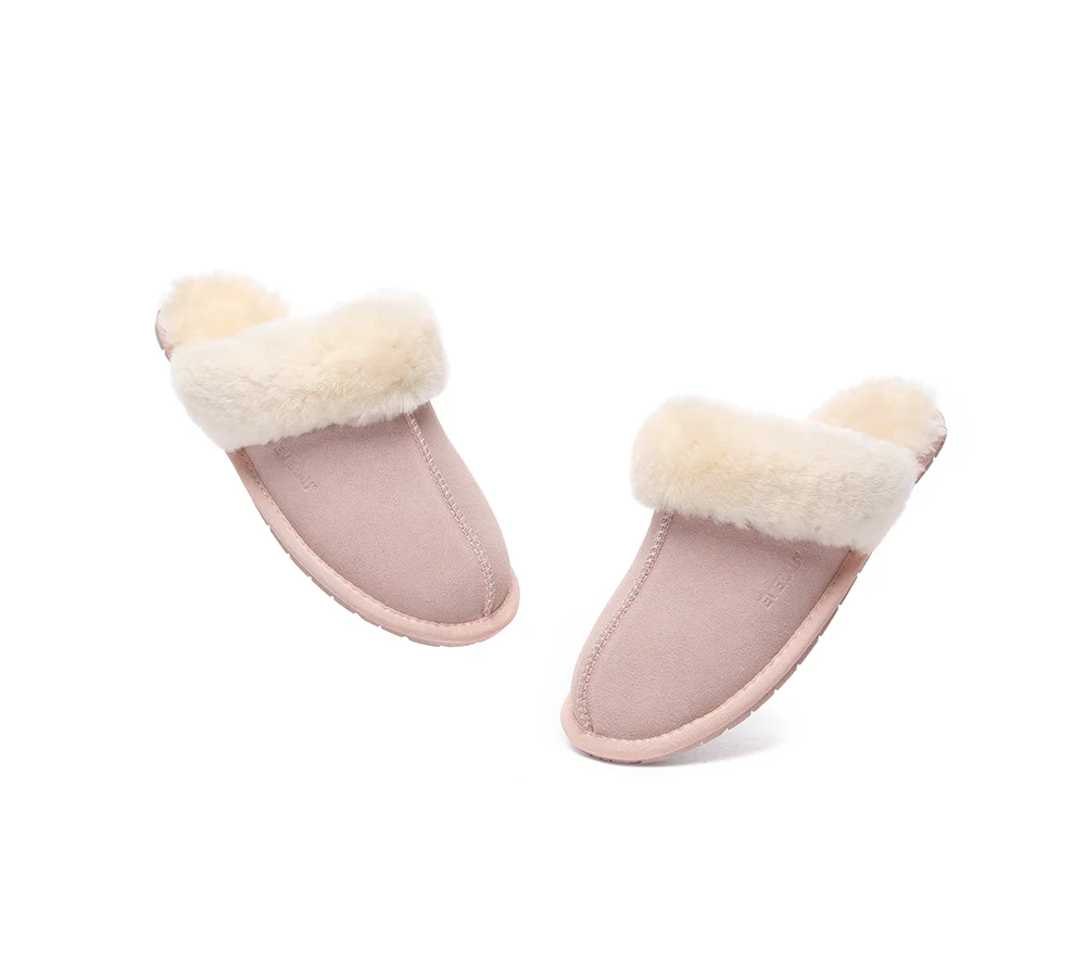 EVERAU? UGG Slippers Sheepskin Wool Suede Scuff Rosa