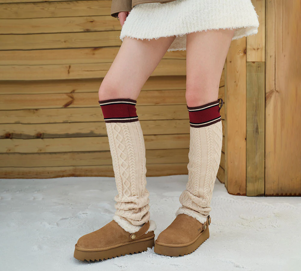 AUSTRALIAN SHEPHERD? UGG Slippers Sheepskin Wool Adjustable Strap Platform Pulsey