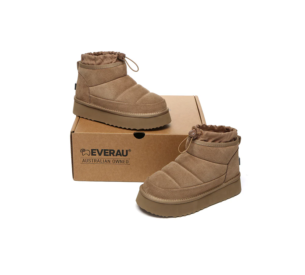 UGG EVERAU? UGG Boots Women Sheepskin Wool Drawstring Platform Picken