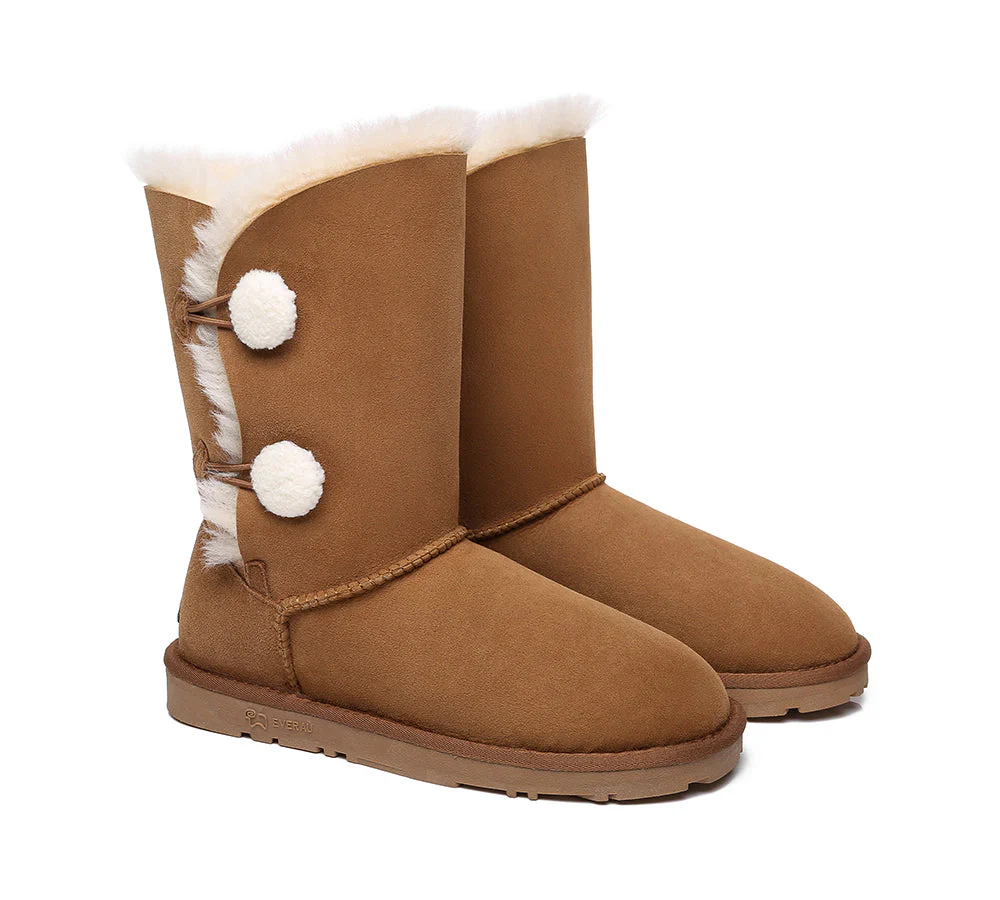 EVERAU? UGG Boots Women Sheepskin Wool Twin Button Short Espina
