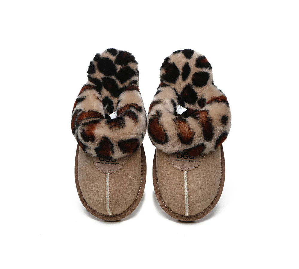 AUSTRALIAN SHEPHERD? UGG Slippers Women Double Face Sheepskin Wool Leopard Print