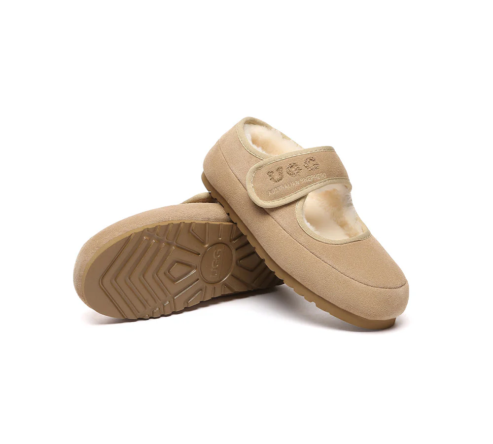AUSTRALIAN SHEPHERD? UGG Slippers Sheepskin Wool Adjustable Strap Mary Jane Velvi