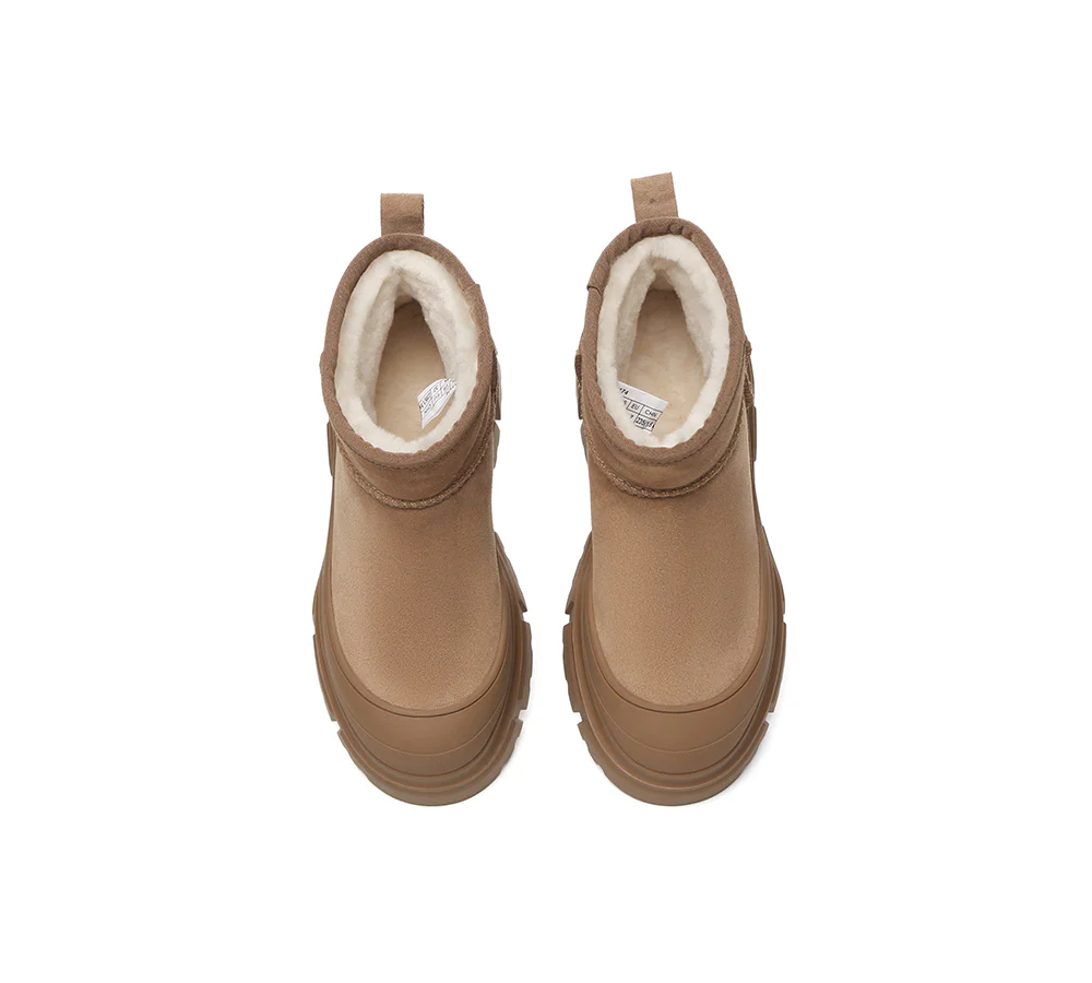 EVERAU? UGG Boots Sheepskin Wool Ankle Chunky Platform Mouni