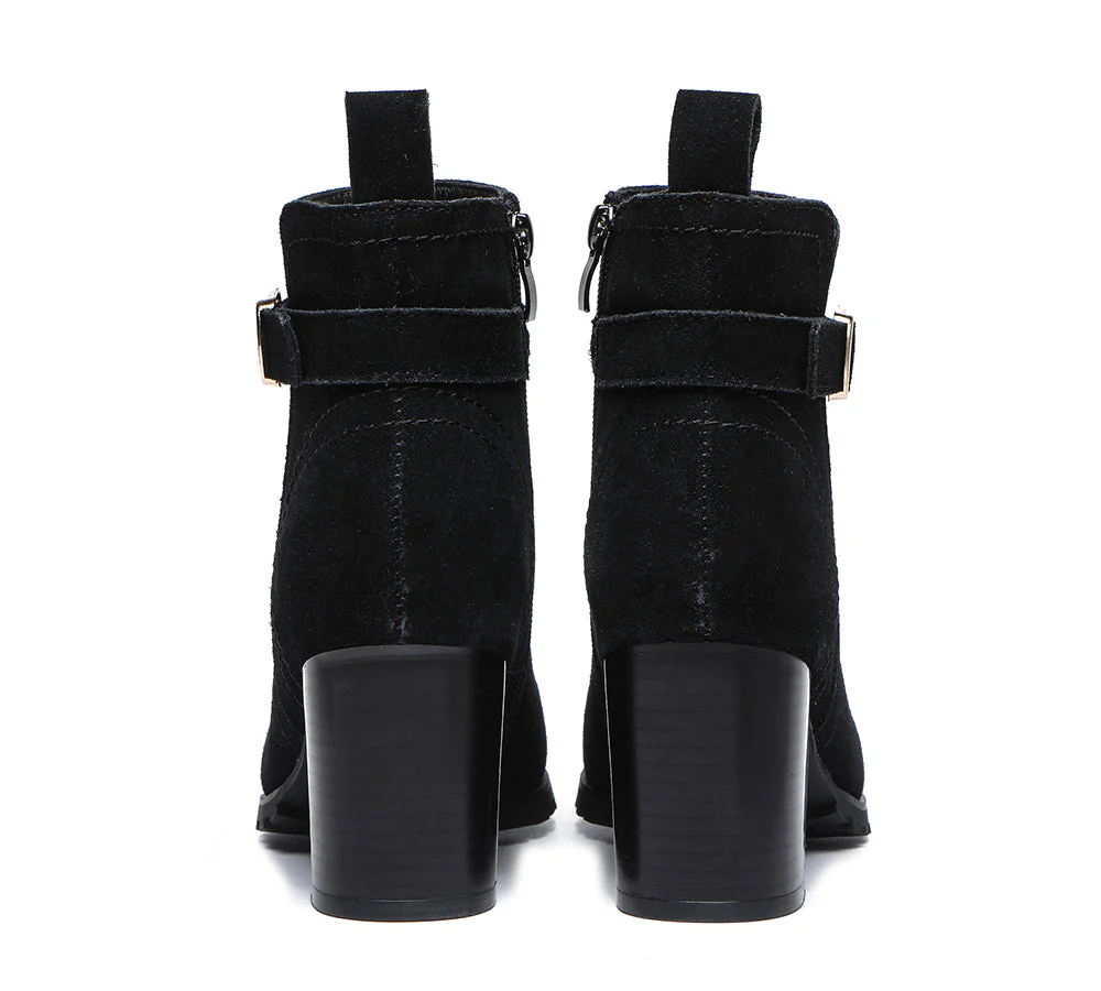 TARRAMARRA? Women Leather Zipper Block Heel Ankle Boots Vica