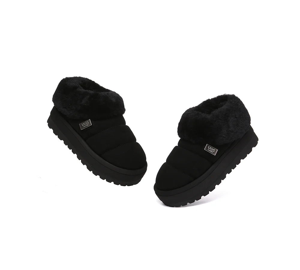 UGG EVERAU? UGG Slippers Women Sheepskin Wool Collar Ankle Platform Ulrika