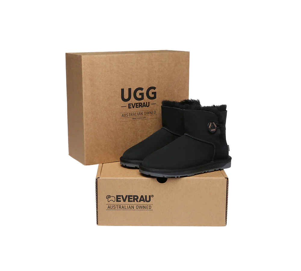 UGG EVERAU? UGG Boots Double Faced Sheepskin Wool Ankle Mini Button