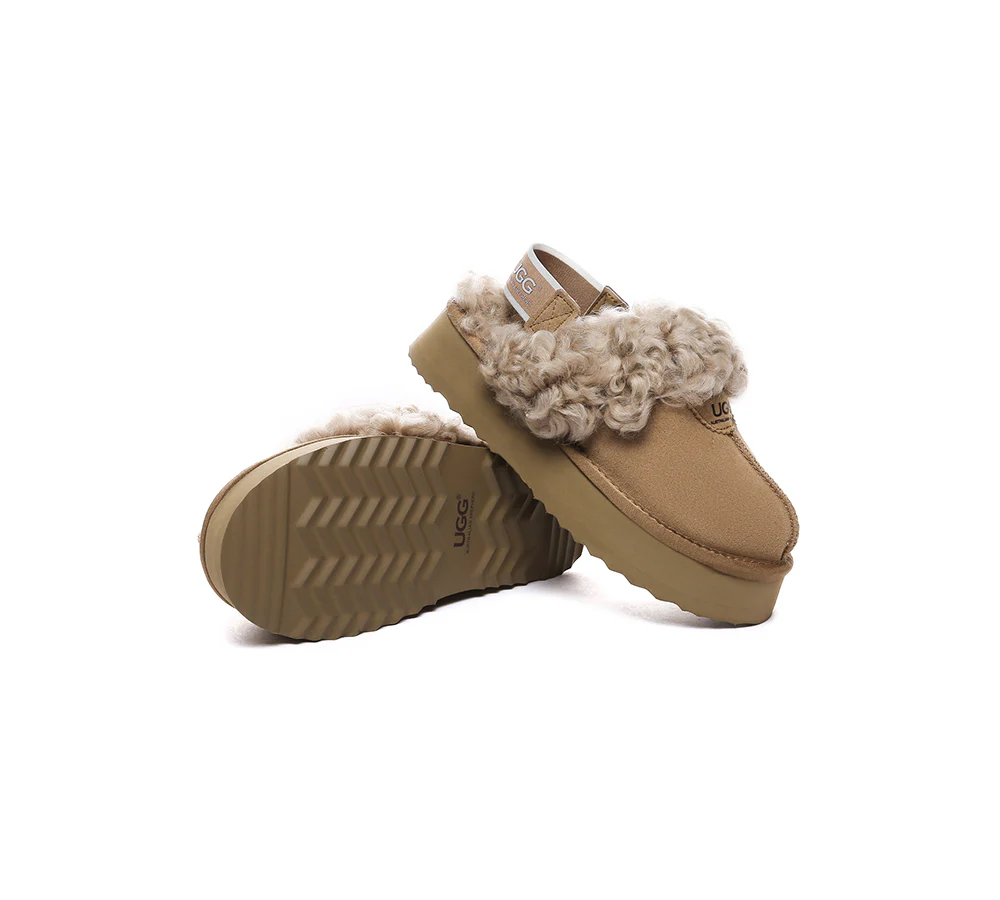 AUSTRALIAN SHEPHERD? 2-Way Style UGG Slippers Women Removable Strap Slingback Platform Waffle Curly