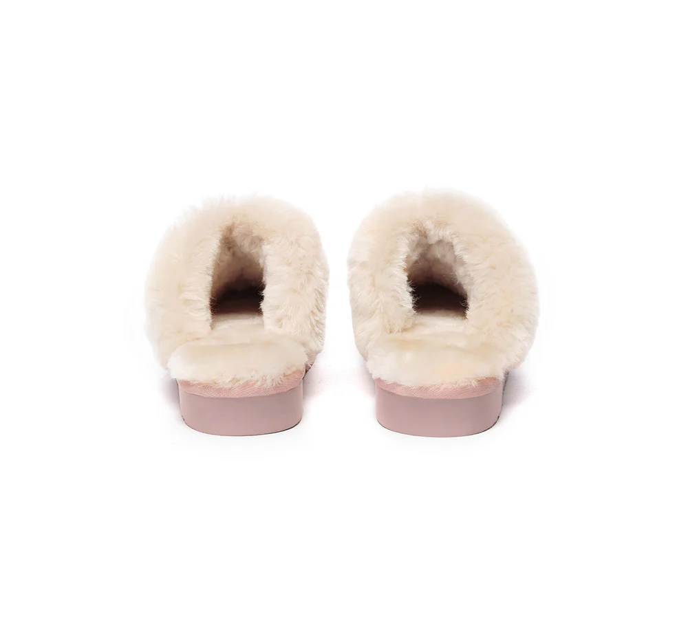 EVERAU? UGG Slippers Sheepskin Wool Suede Scuff Muffin