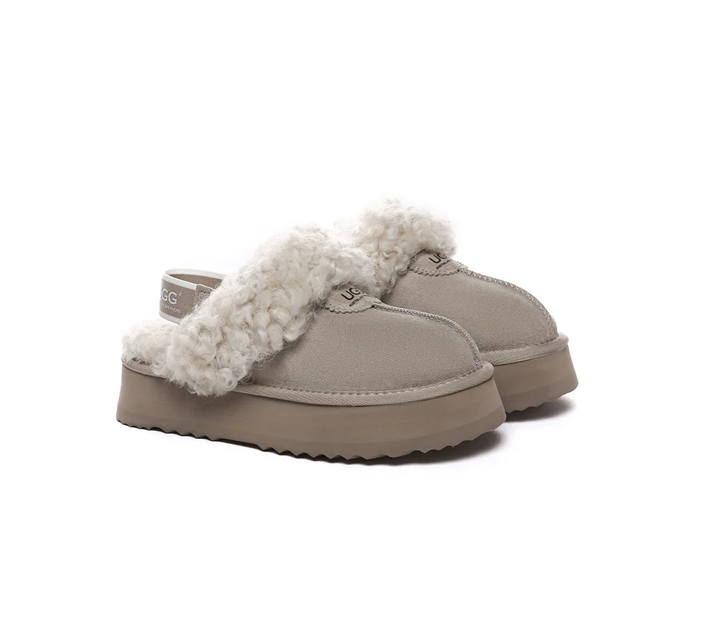 AUSTRALIAN SHEPHERD? 2-Way Style UGG Slippers Women Removable Strap Slingback Platform Waffle Curly