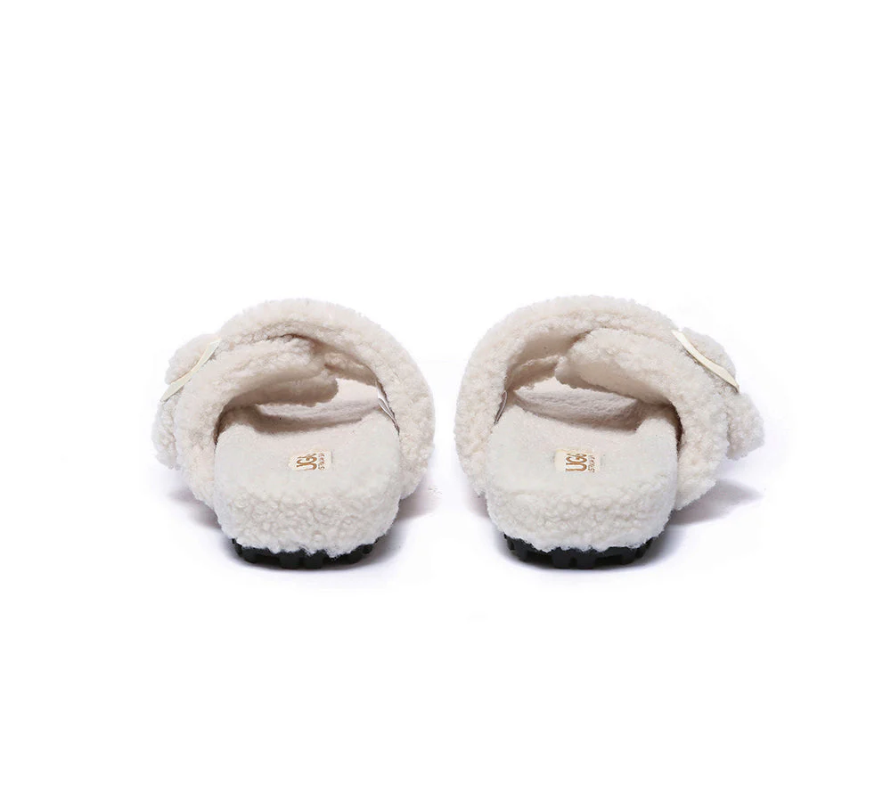 AUSTRALIAN SHEPHERD? UGG Women Shearling Buckle Sandal Slides Jennie