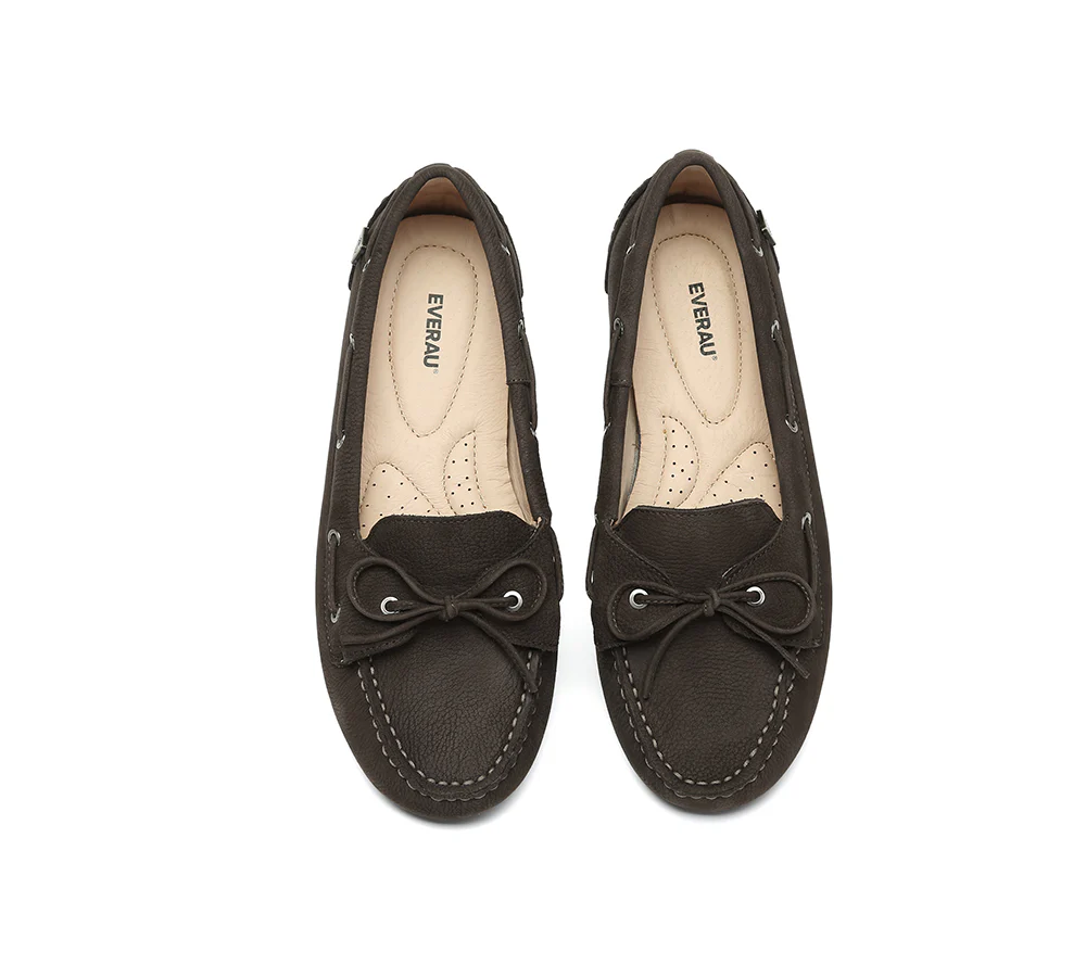 EVERAU? Women Leather Bow Casual Loafers Summer Moccasins Monty