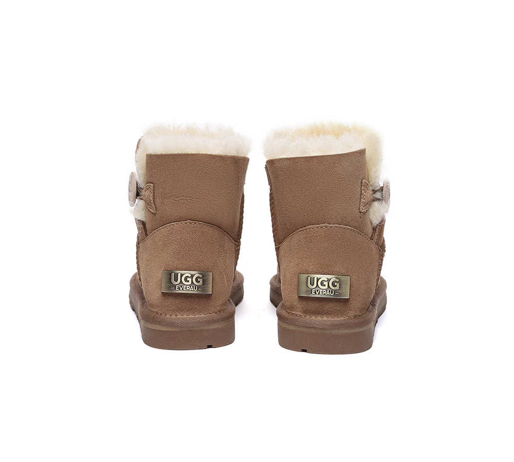 UGG EVERAU? UGG Boots Double Faced Sheepskin Wool Ankle Mini Button