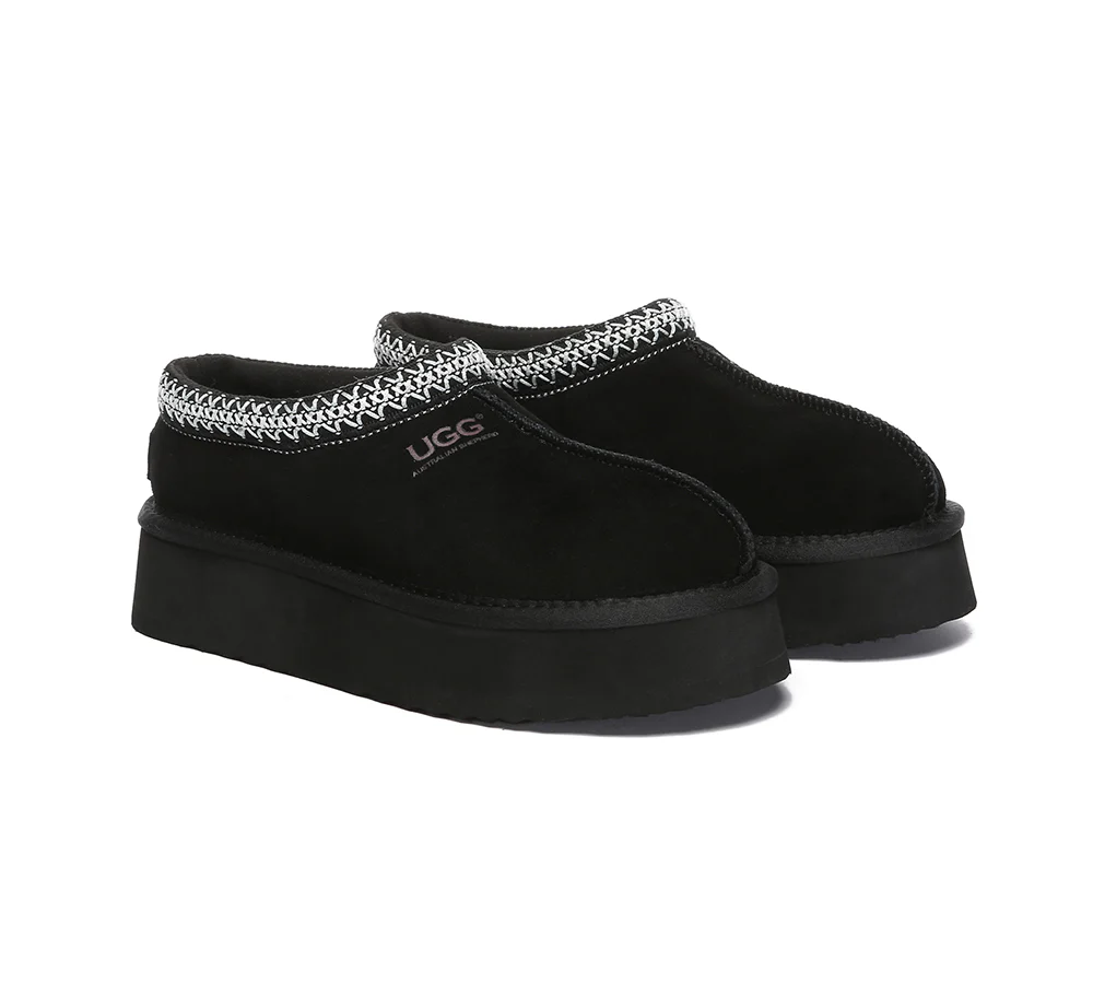 AUSTRALIAN SHEPHERD? UGG Slippers Sheepskin Wool Ankle Platform Tazzy Hippie
