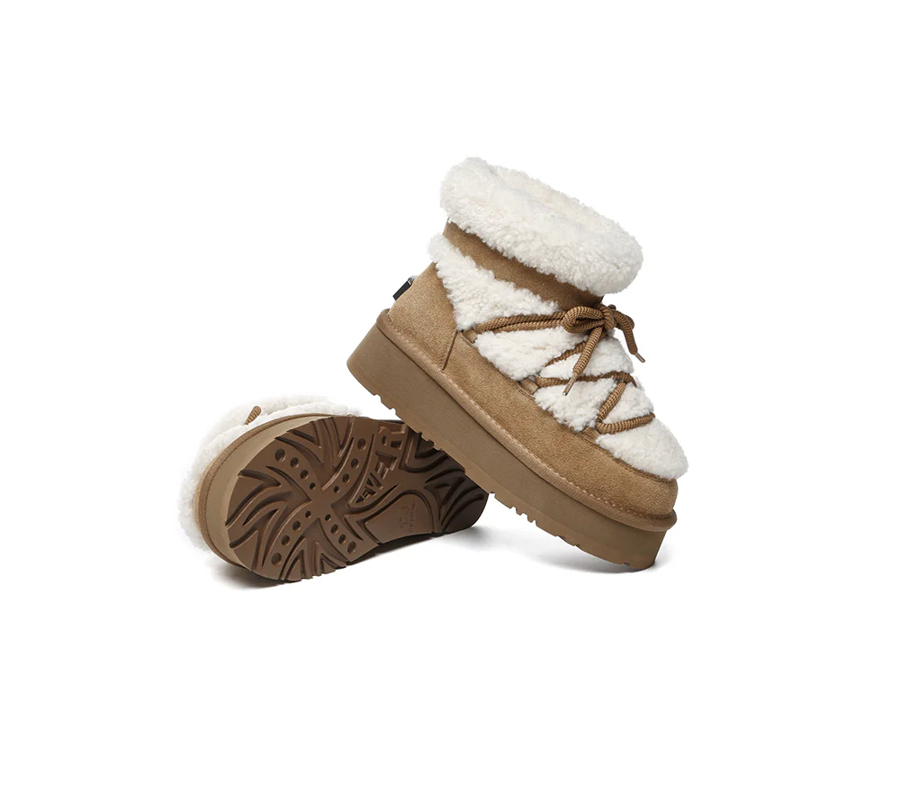 UGG EVERAU? UGG Boots Women Sheepskin Wool Ankle Platform Short Carmen