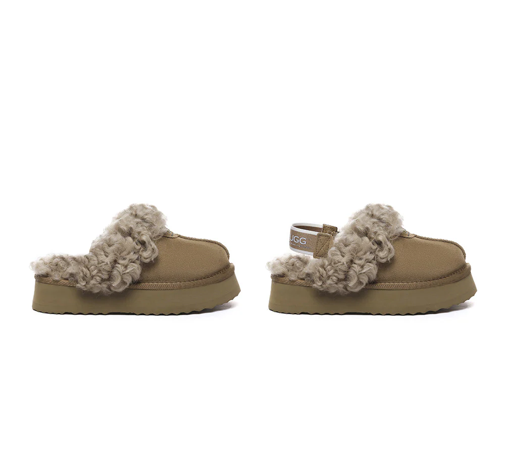 AUSTRALIAN SHEPHERD? 2-Way Style UGG Slippers Women Removable Strap Slingback Platform Waffle Curly