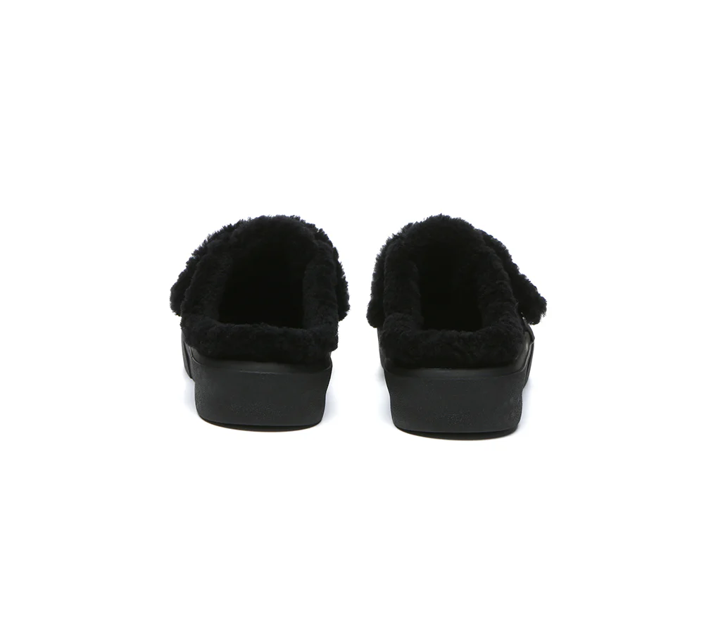 EVERAU? UGG Slippers Women Sheepskin Wool Adjustable Strap Shearling Lined Stacia