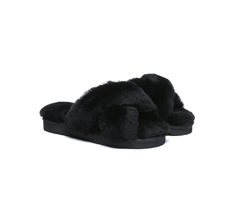 EVERAU? UGG Women Crossover Fluffy Slides Leanna