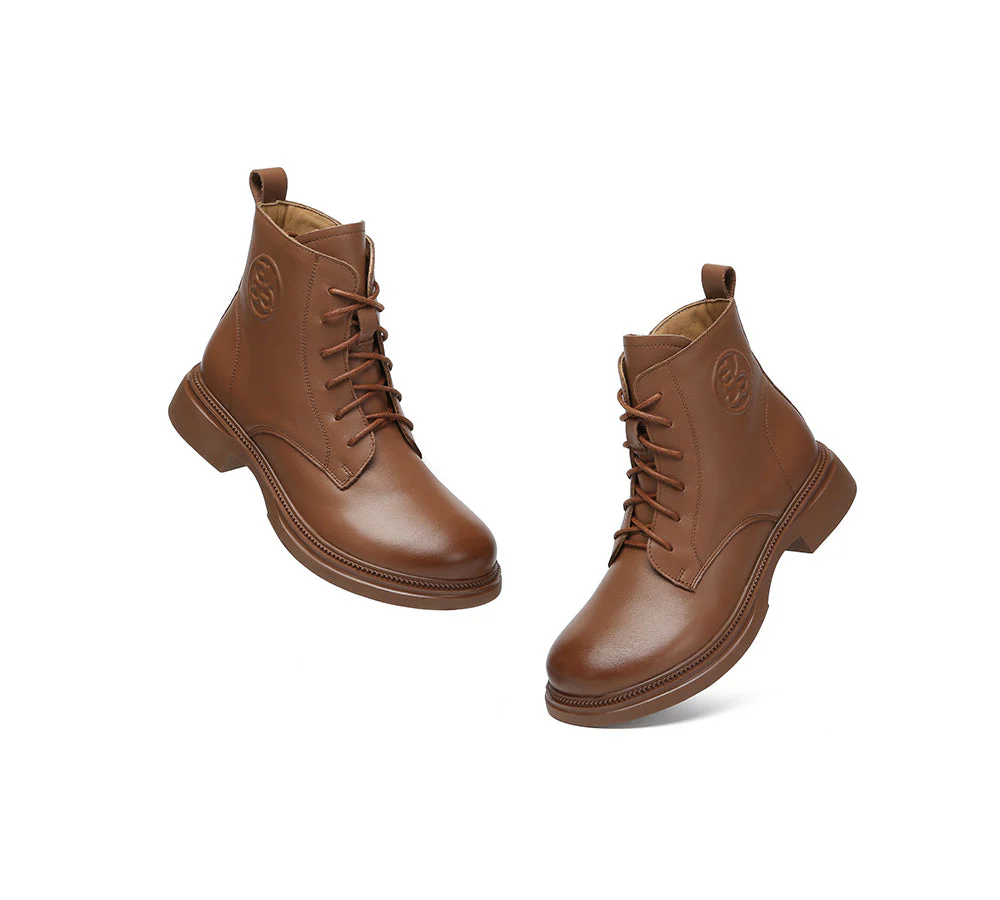 EVERAU? Women Leather Lace Up Zipper Ankle Boots Gabriela