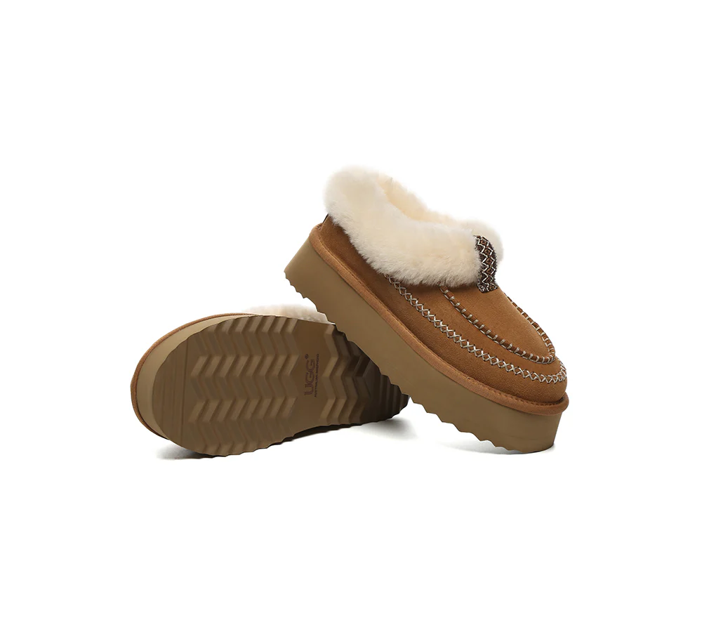AUSTRALIAN SHEPHERD? UGG Slippers Women Sheepskin Wool Collar Ankle Platform Santana