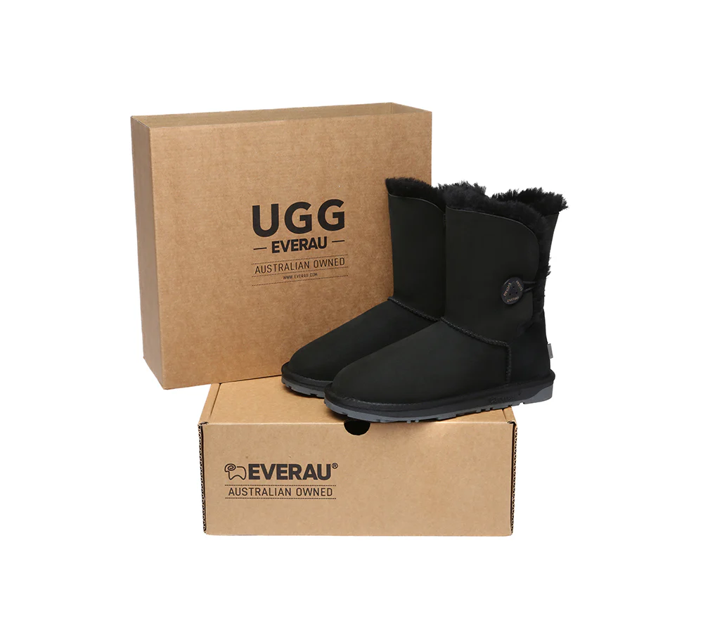 UGG EVERAU? UGG Boots Double Faced Sheepskin Wool Short Button