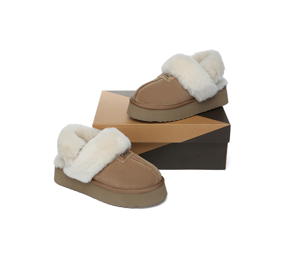 AUSTRALIAN SHEPHERD? UGG Slippers Women Removable Wool Strap Slingback Platform Suzie