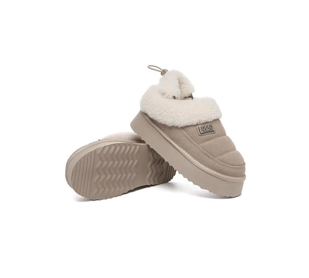 UGG EVERAU? UGG Slippers Women Removable Wool Strap Drawstring Slingback Platform Paige