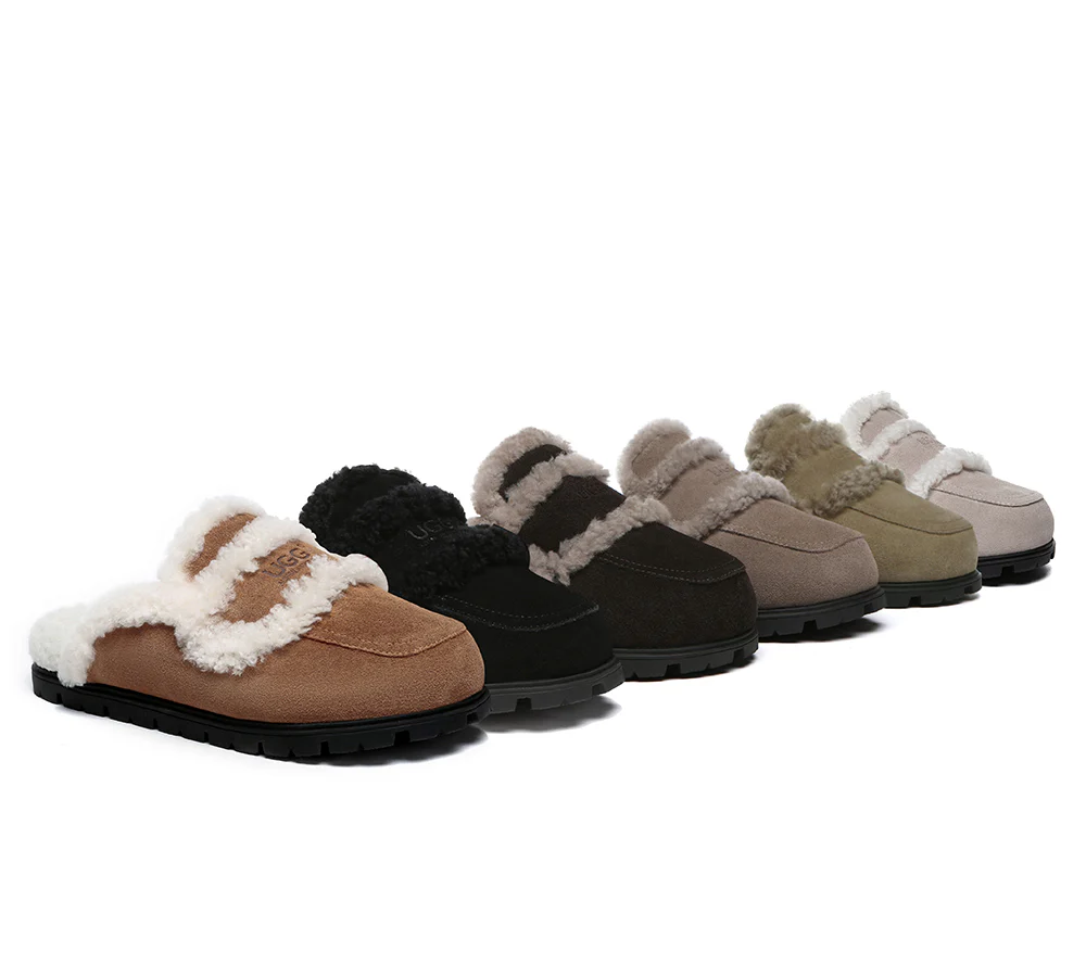 AUSTRALIAN SHEPHERD? UGG Slippers Women Sheepskin Wool Shearling Lined Remi