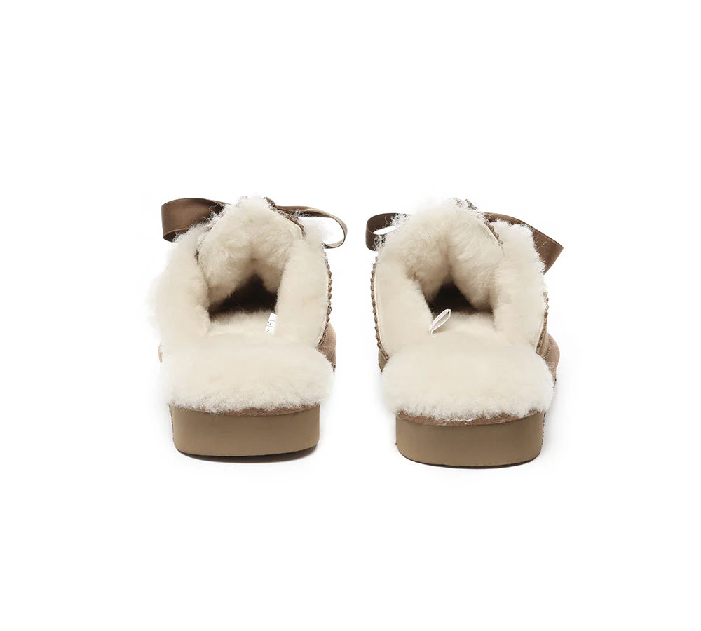 AUSTRALIAN SHEPHERD? UGG Slippers Women Sheepskin Wool Adjustable Ribbon Bow Ruby