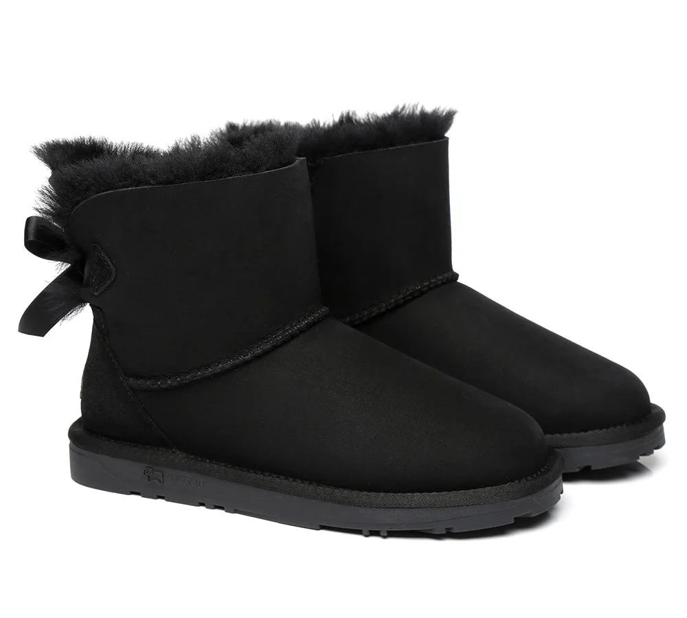 EVERAU? UGG Boots Women Sheepskin Wool Mini Single Back Bow