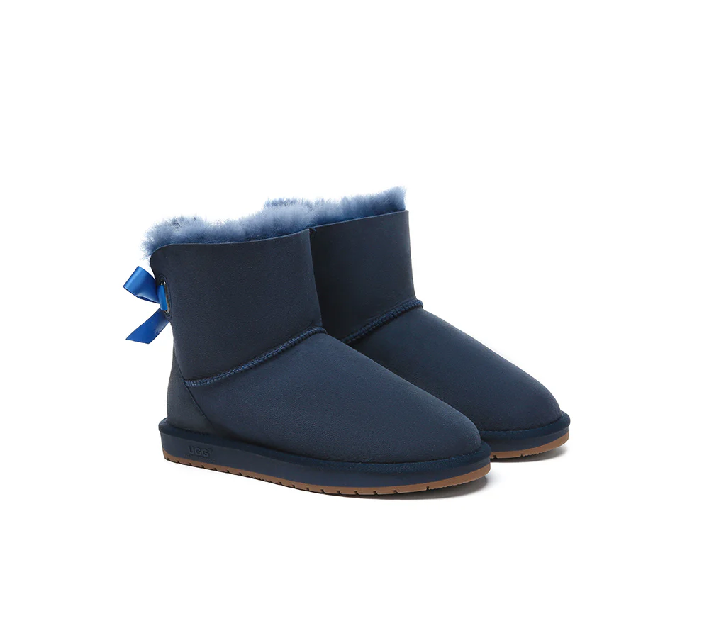 UGG EXPRESS? Beyond Blue UGG Boots Sheepskin Wool Mini Back Bow