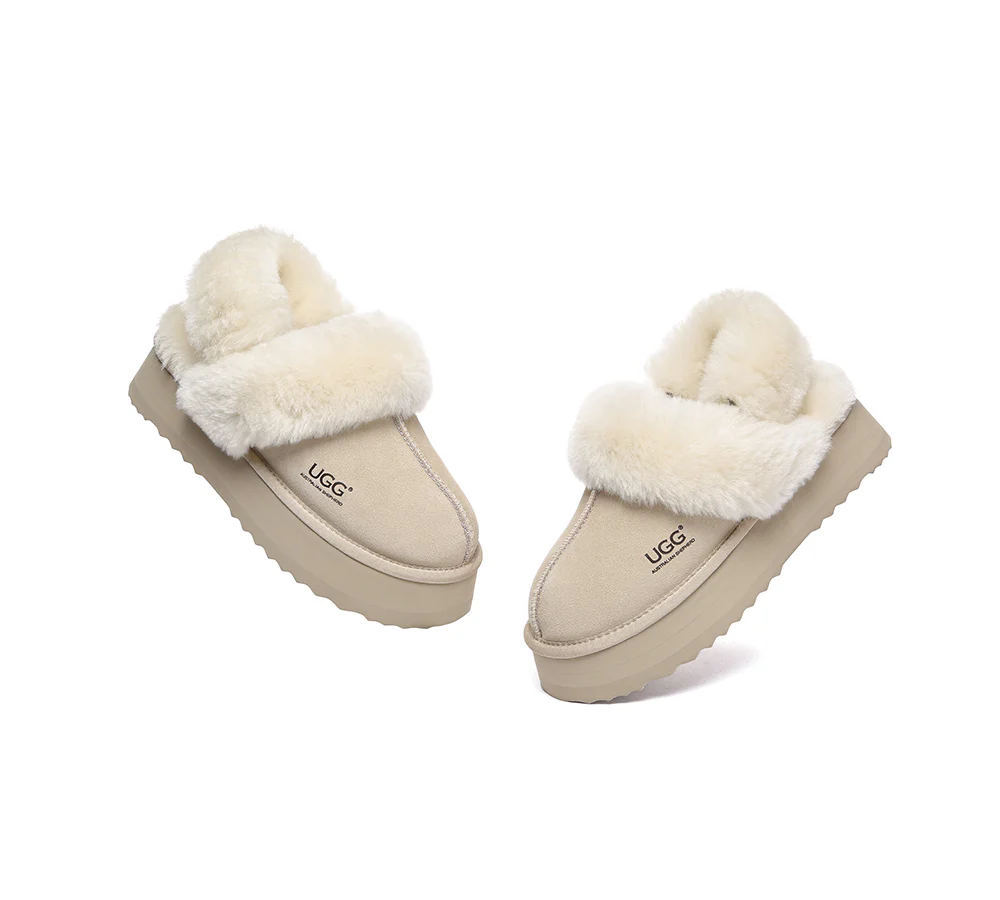 AUSTRALIAN SHEPHERD? UGG Slippers Women Removable Wool Strap Slingback Platform Musa