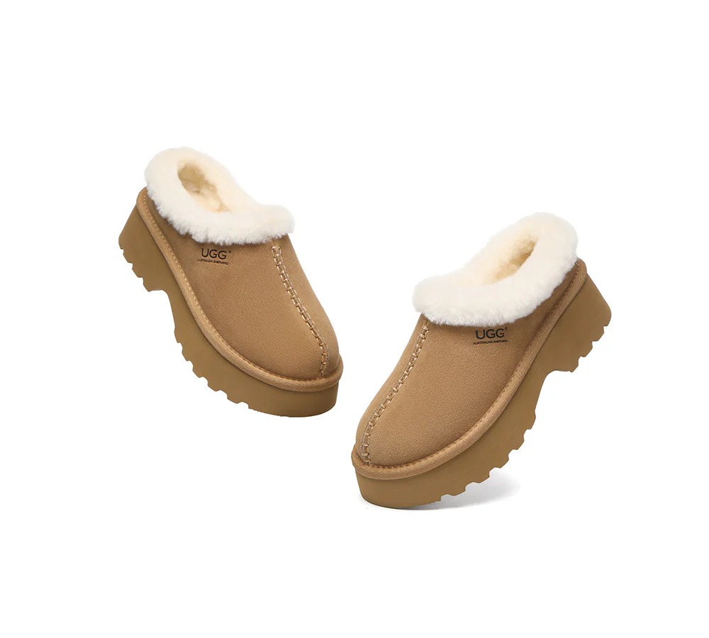 AUSTRALIAN SHEPHERD? UGG Slippers Sheepskin Wool Ankle Chunky Platform Adrian