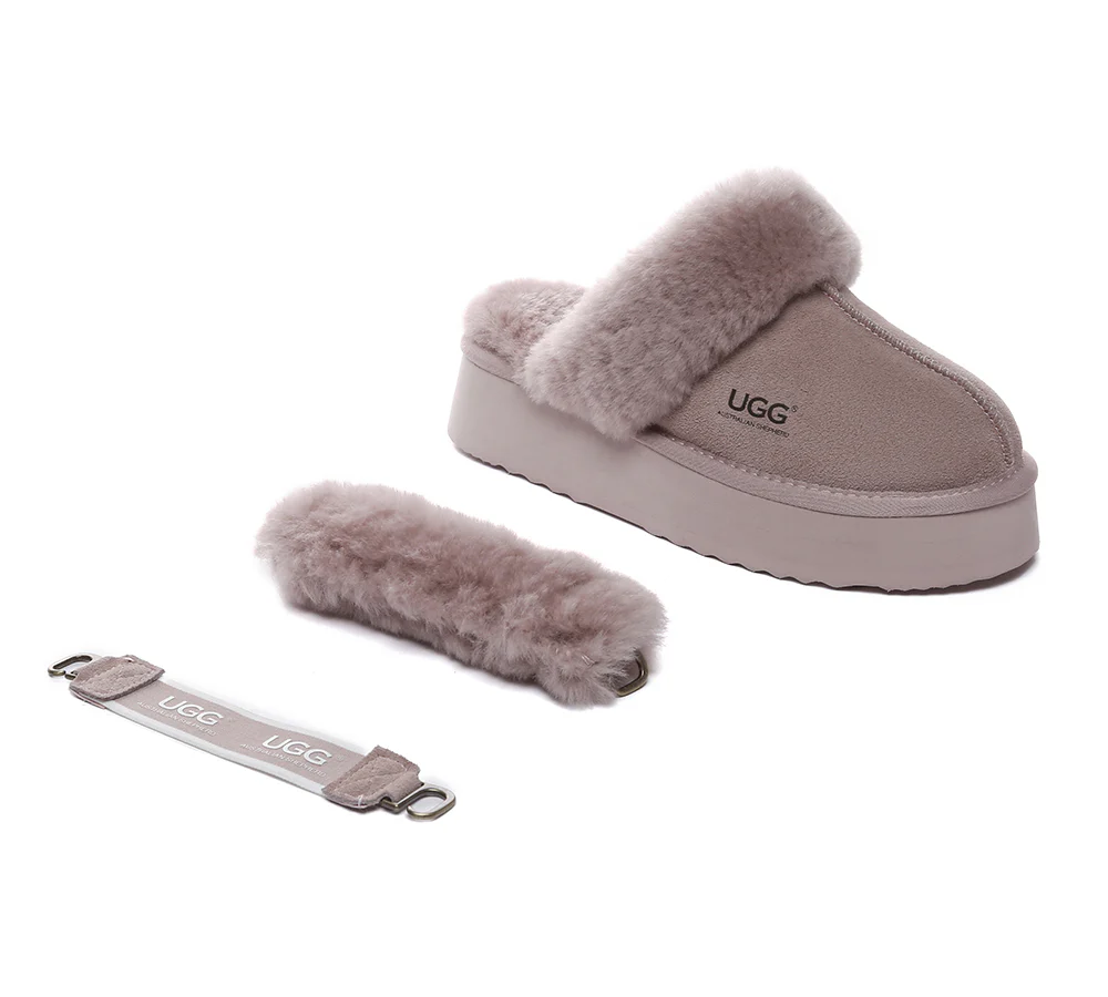 AUSTRALIAN SHEPHERD? UGG Slippers Women Removable Wool Strap Slingback Platform Musa