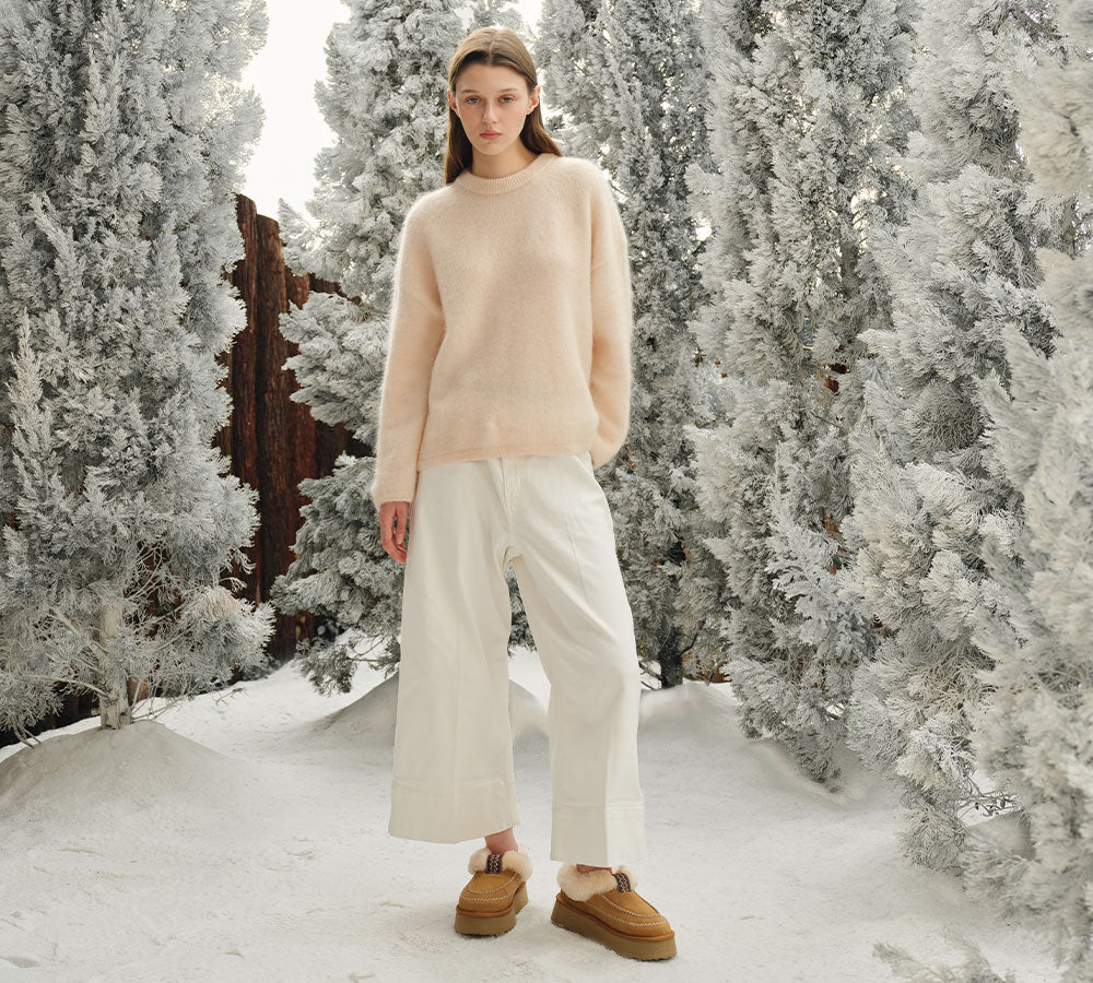 AUSTRALIAN SHEPHERD? UGG Slippers Women Sheepskin Wool Collar Ankle Platform Santana